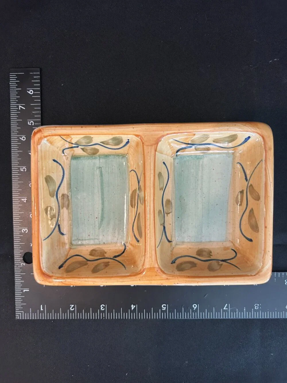 WCL Hand Painted Divided Relish Serving Trays Set of 2 Appetizer Dip Dishes